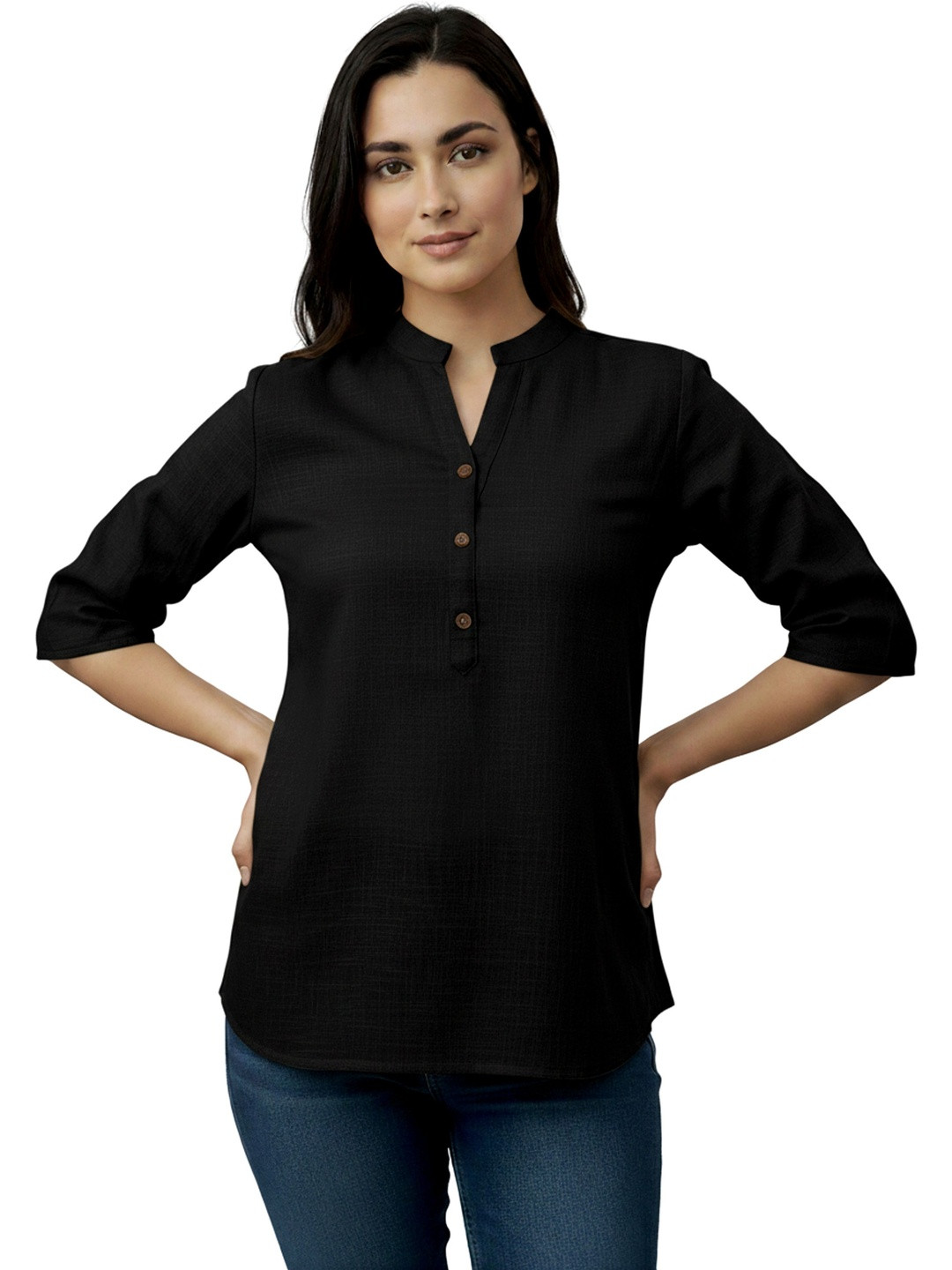 Kahili Art Mandarin Collar Cotton Top