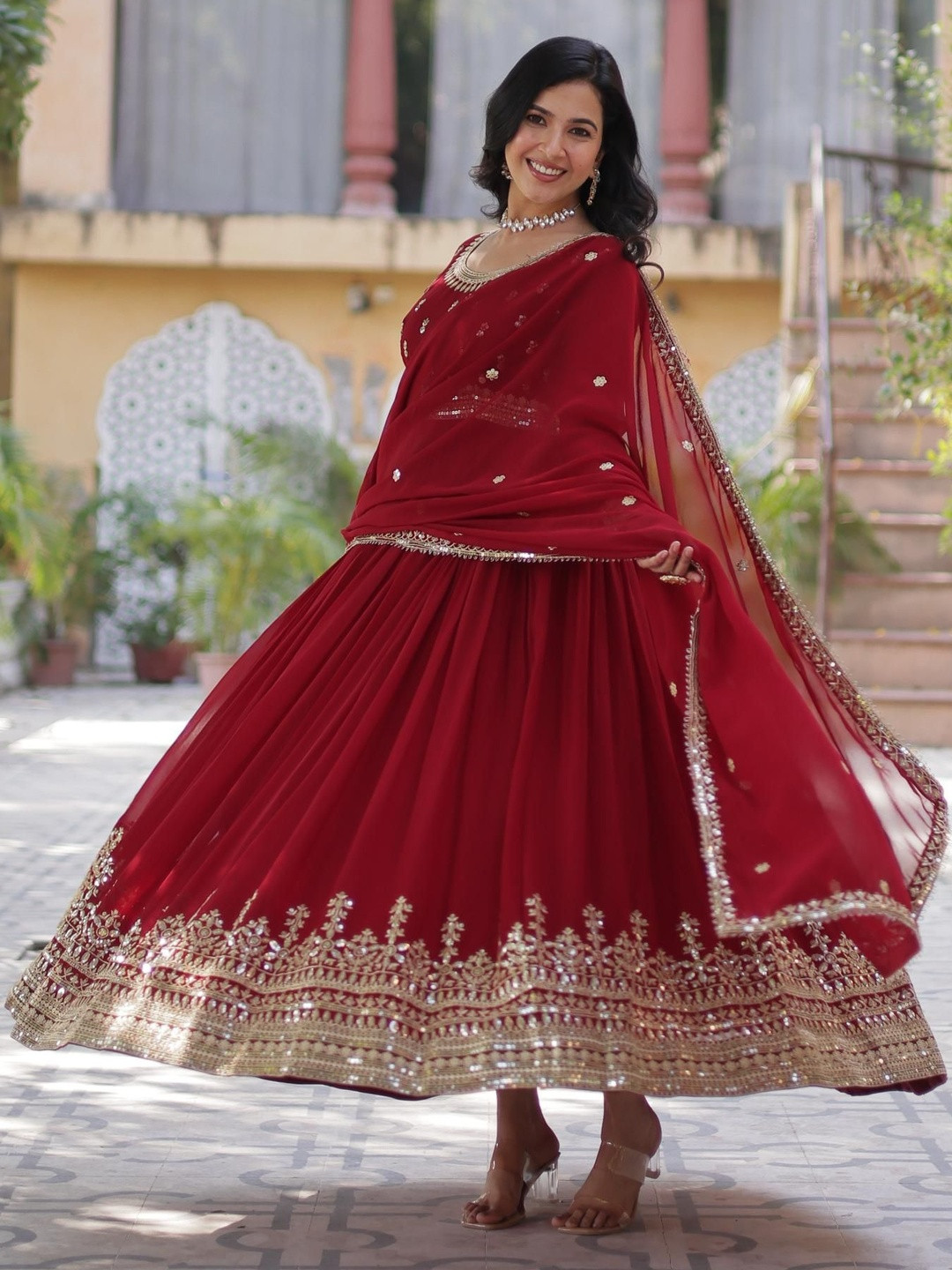 GLOSIA DESIGN Women Ethnic Motifs Embroidered Sequinned Kurta with Trousers & With Dupatta