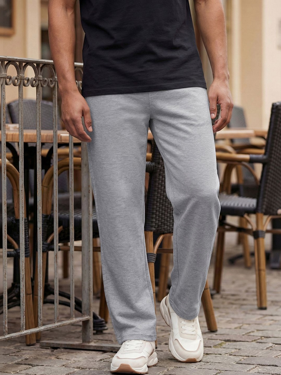 Bewakoof Men's Light Grey Straight Fit Track Pants