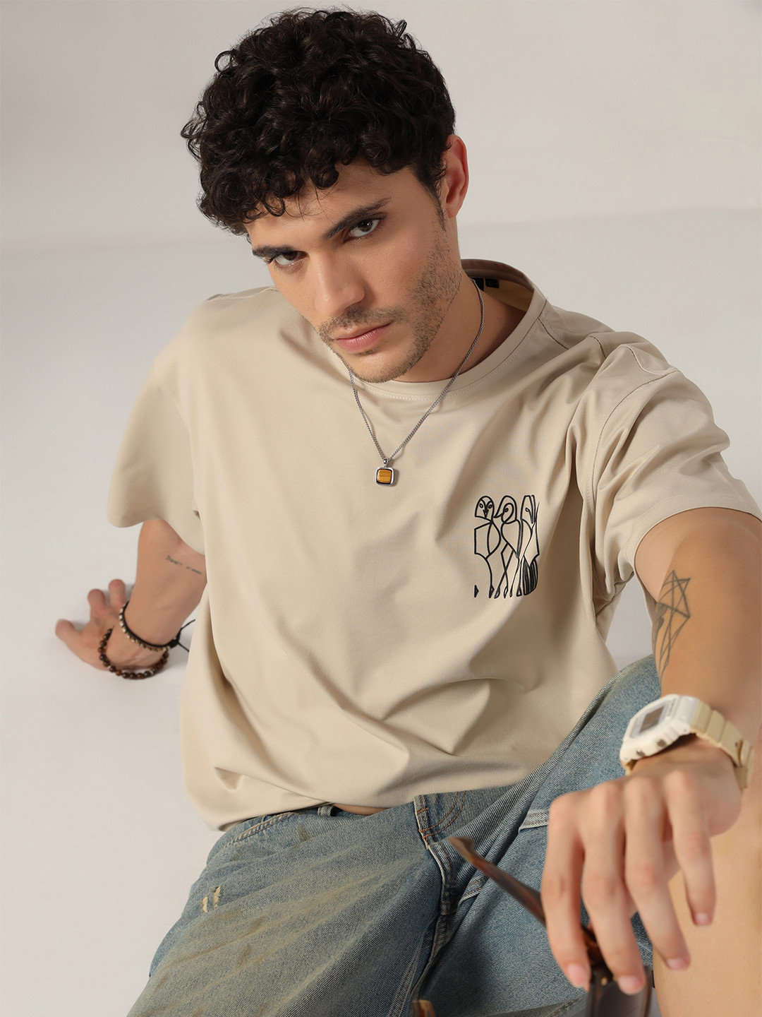 Monotone Men Printed Drop-Shoulder Sleeves Boxy T-shirt