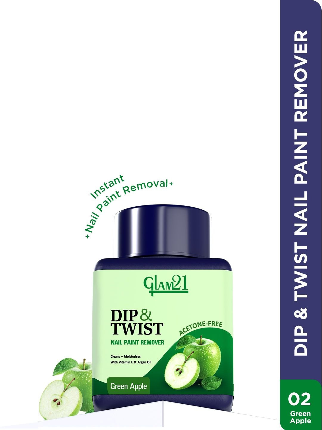 GLAM21 Dip & Twist Nail Polish Remover With Argan Oil - 80 ml - Green Apple