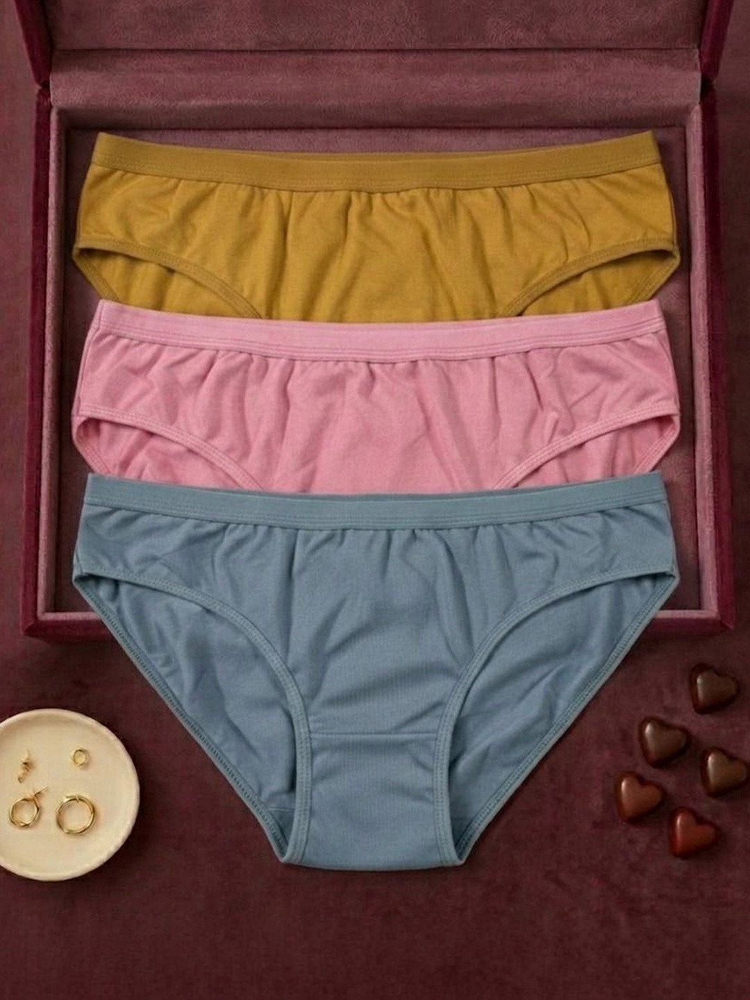 Nakshu Women Pack of 3 Assorted Cotton Basic Briefs