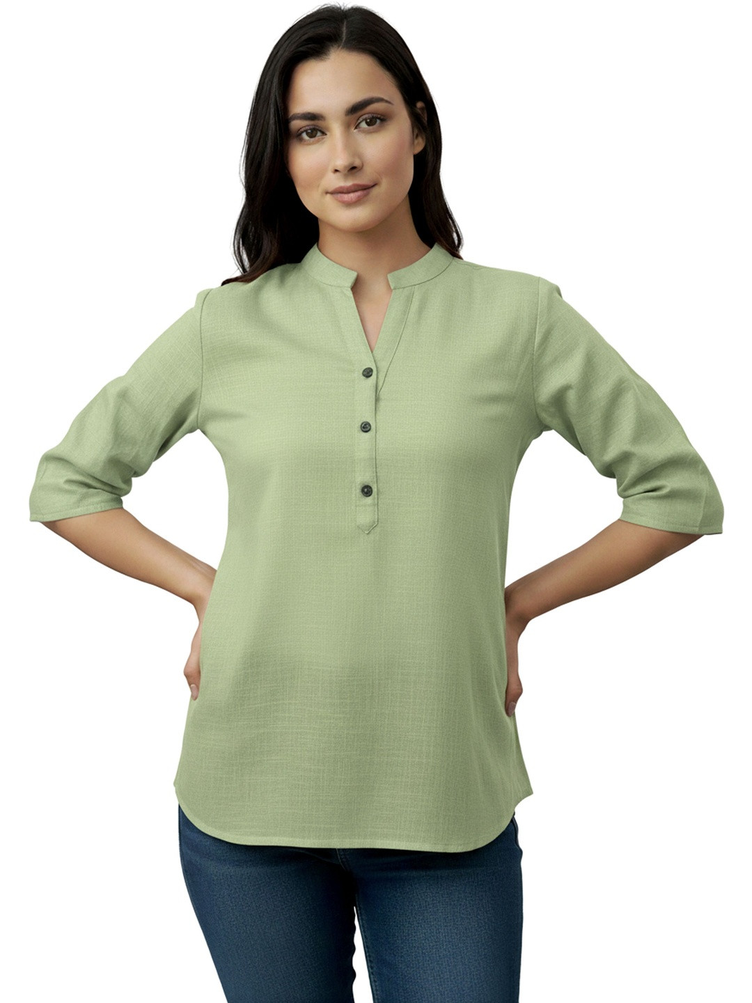 Kahili Art Mandarin Collar Cotton Top