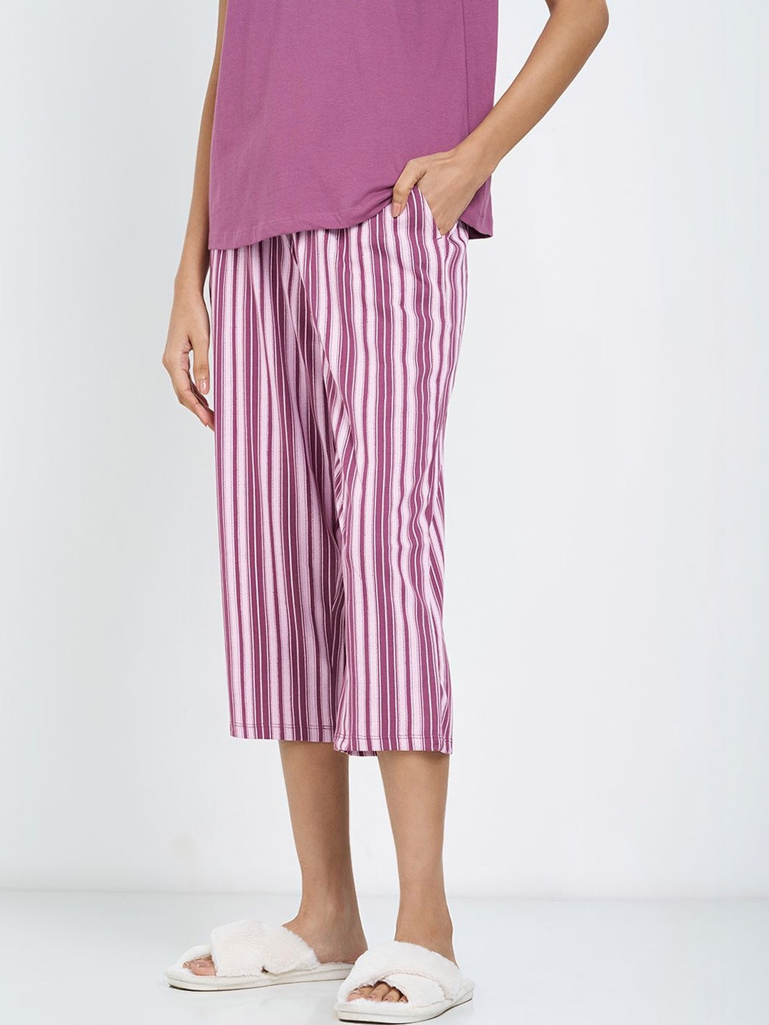 Dreamz by Pantaloons Striped Cotton Mid-Rise Straight Lounge Pants