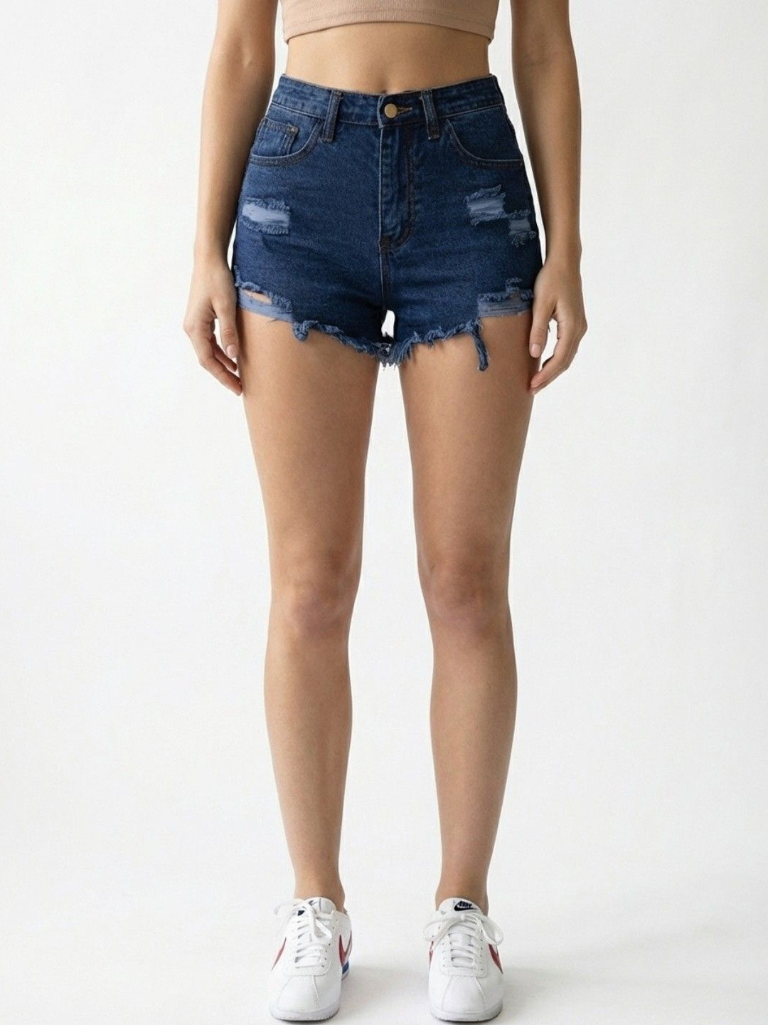 glitchez Women Slim Fit High-Rise Denim Denim Shorts