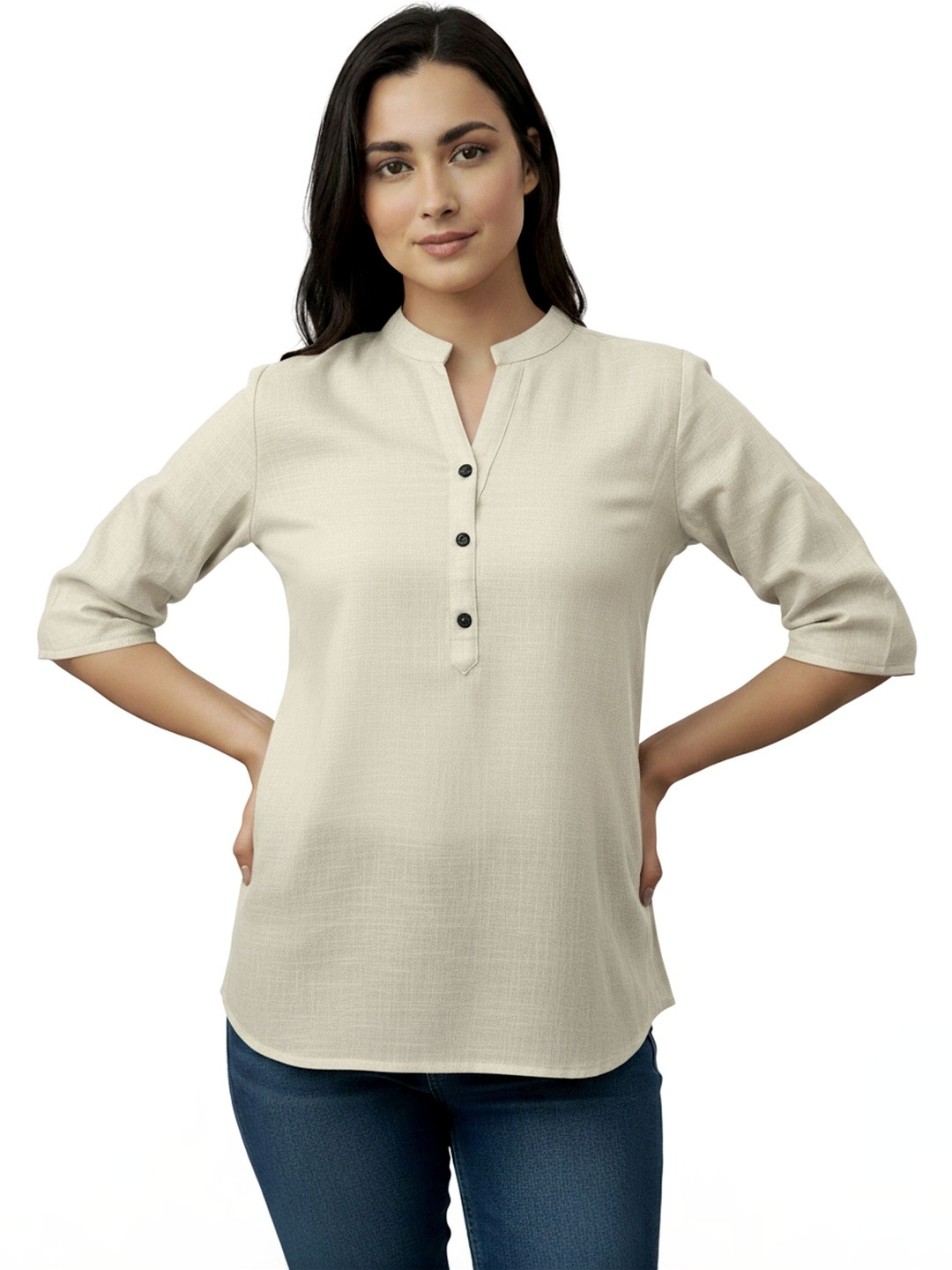 Kahili Art Mandarin Collar Cotton Top