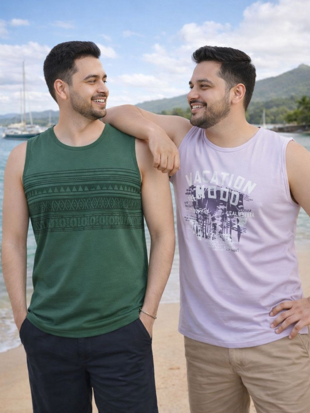 Rigo Pack of 2 Printed Cotton Blend Gym Vest
