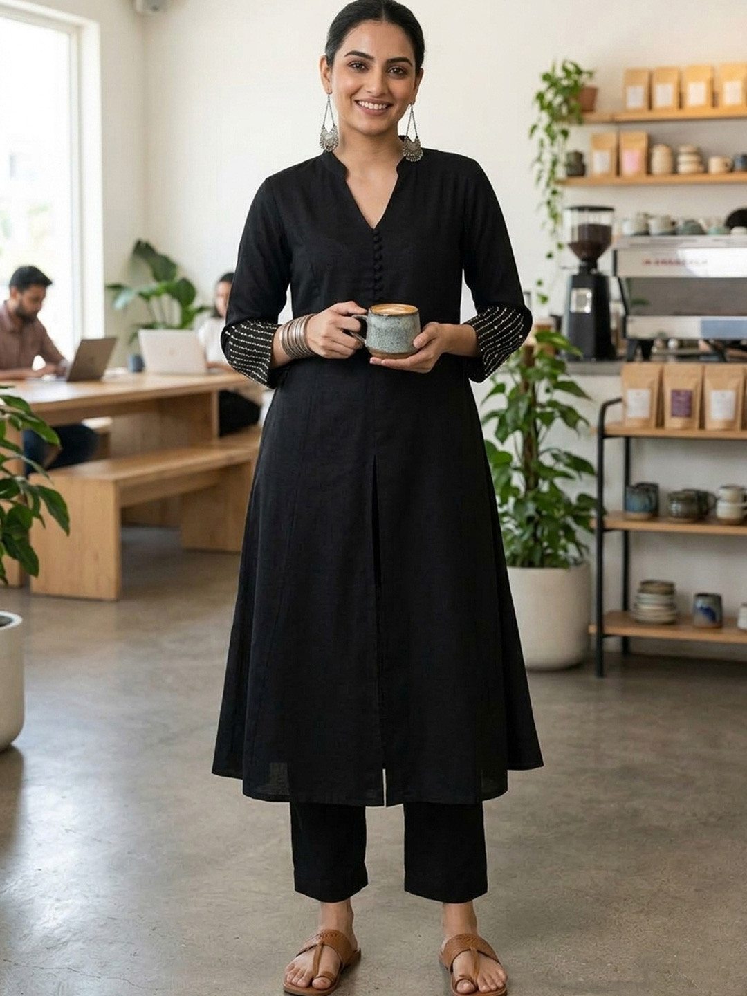 Varanga Mandarin Collar A-Line Kurta With Trousers
