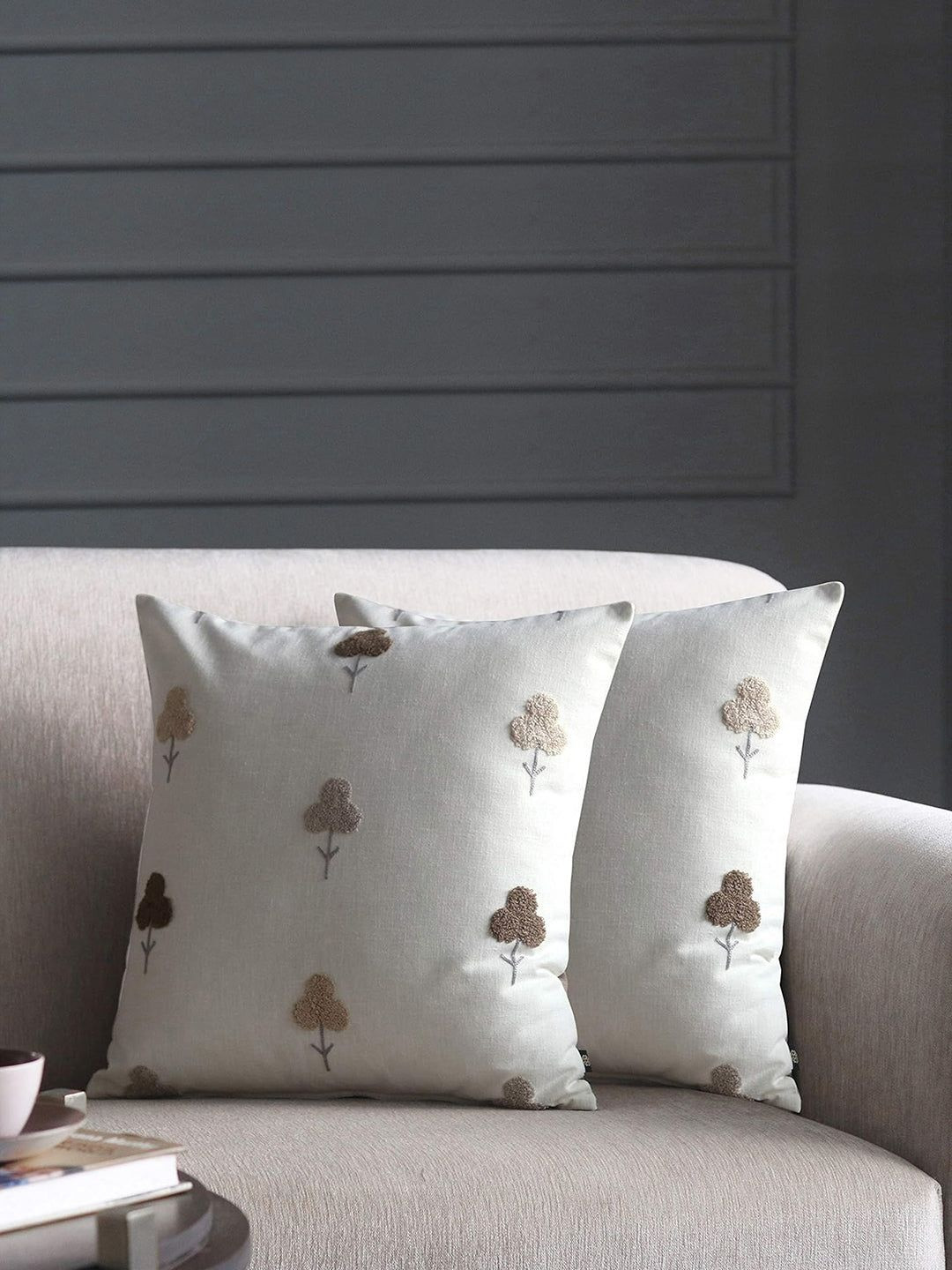 GM Beige Floral Square Cushion Covers
