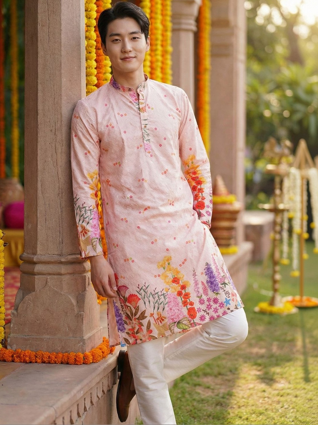 KASMEN CO. Men Ethnic Motifs Embroidered Mandarin Collar Zari Kurta