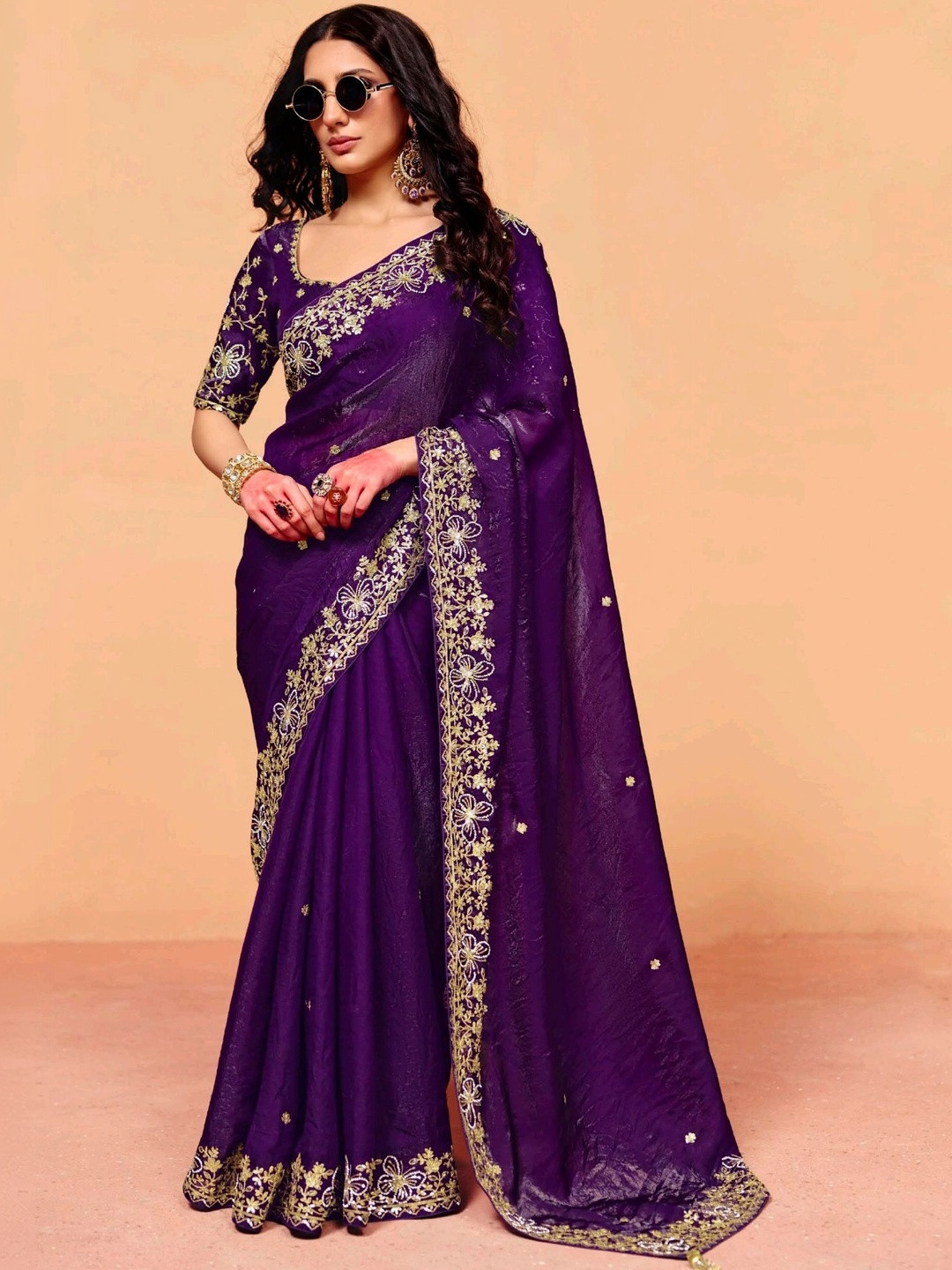 MUKHITA Ethnic Motifs Sequinned Organza Designer Saree