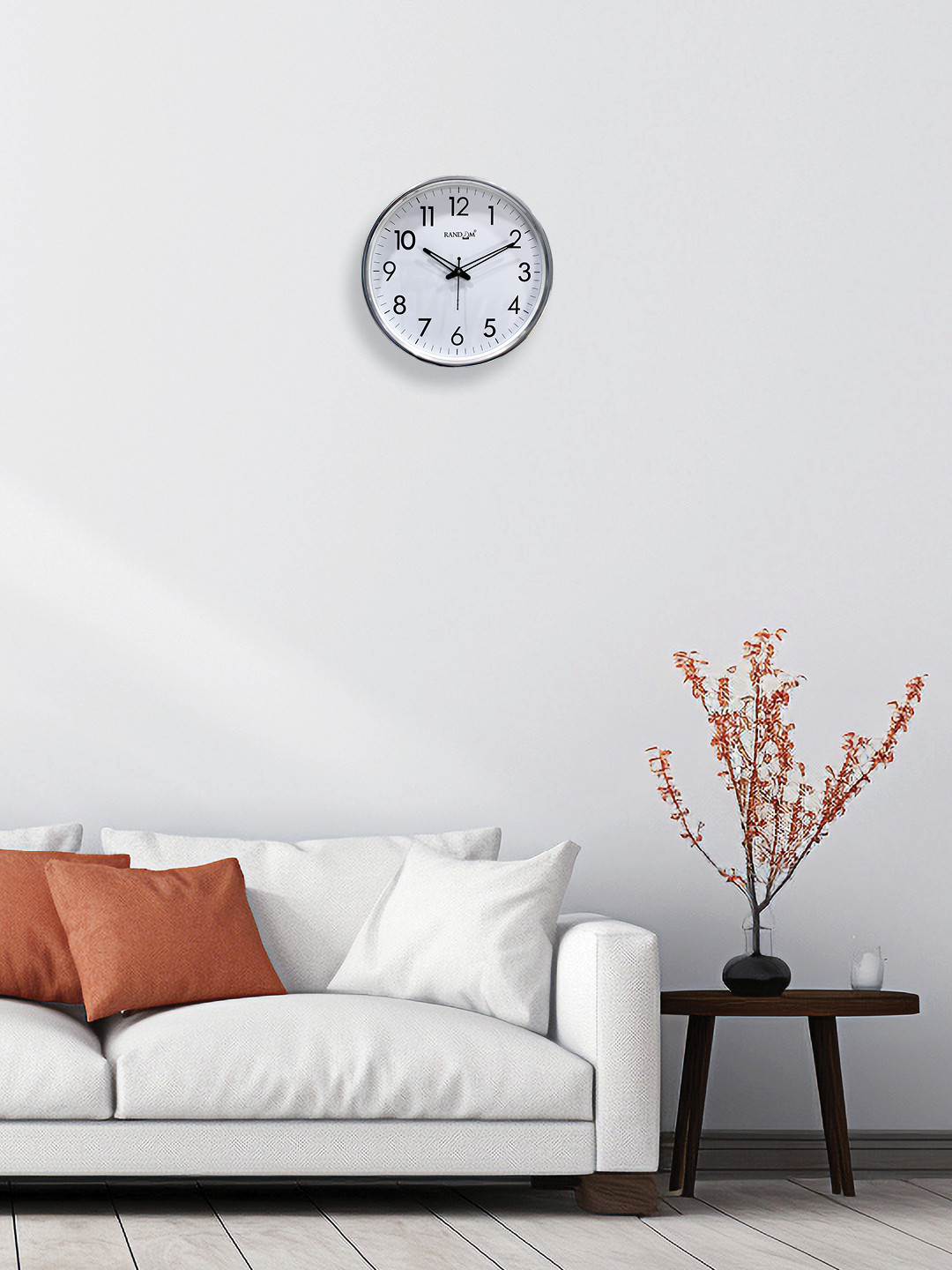 RANDOM Unisex White & Silver-Toned Solid Contemporary Premium Wall Round Clock - Photo 3
