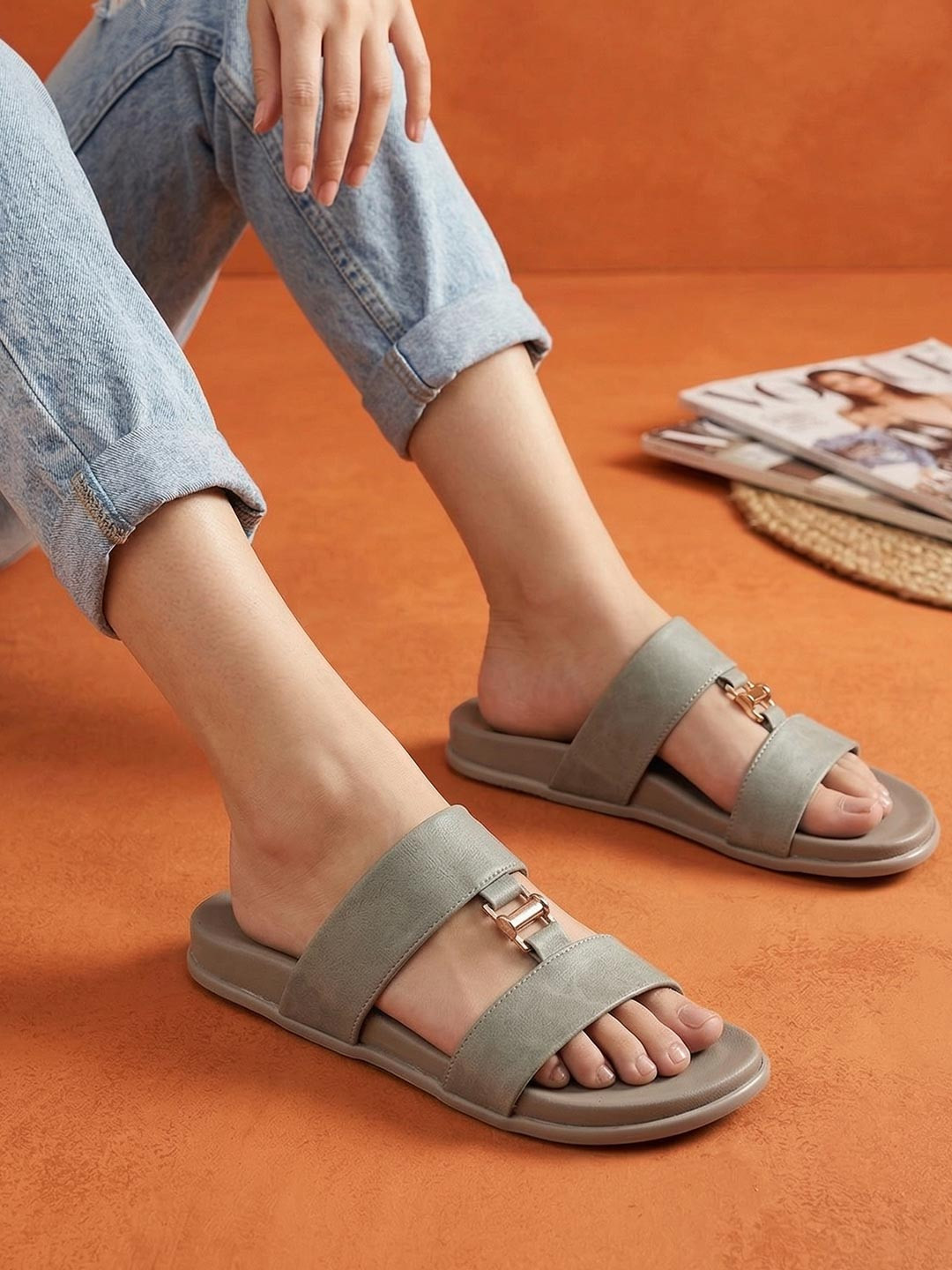ELLE Buckled Open Toe Flats