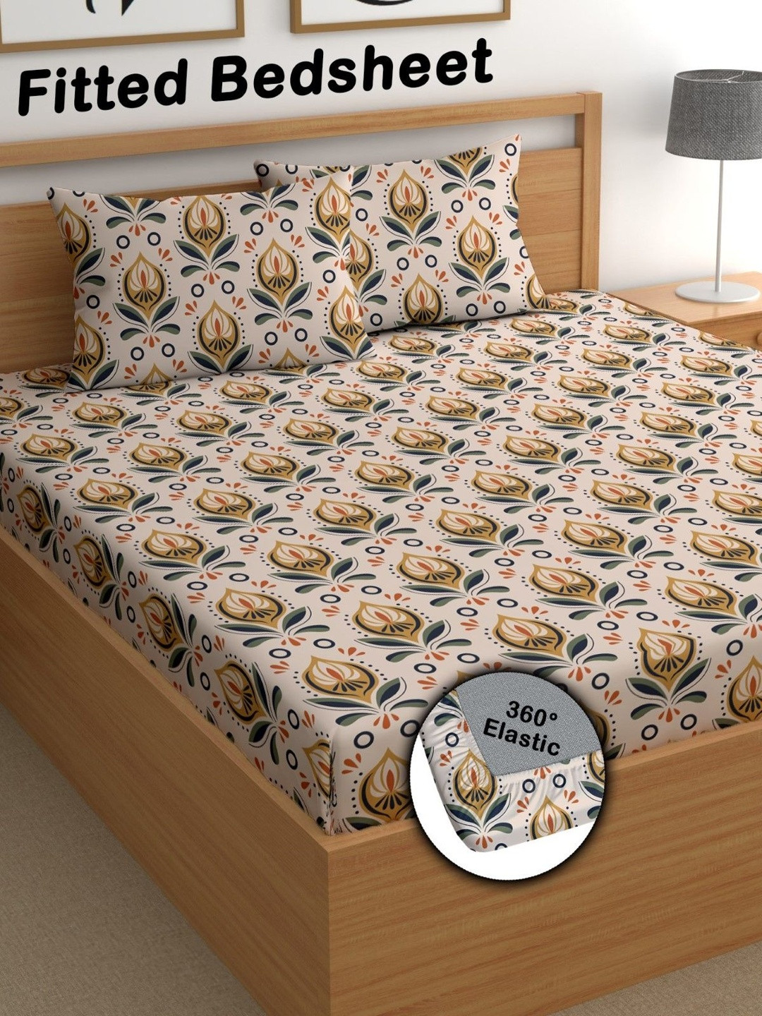 CG HOMES Brown Floral 180 TC Bedsheet with 2 Pillow Covers