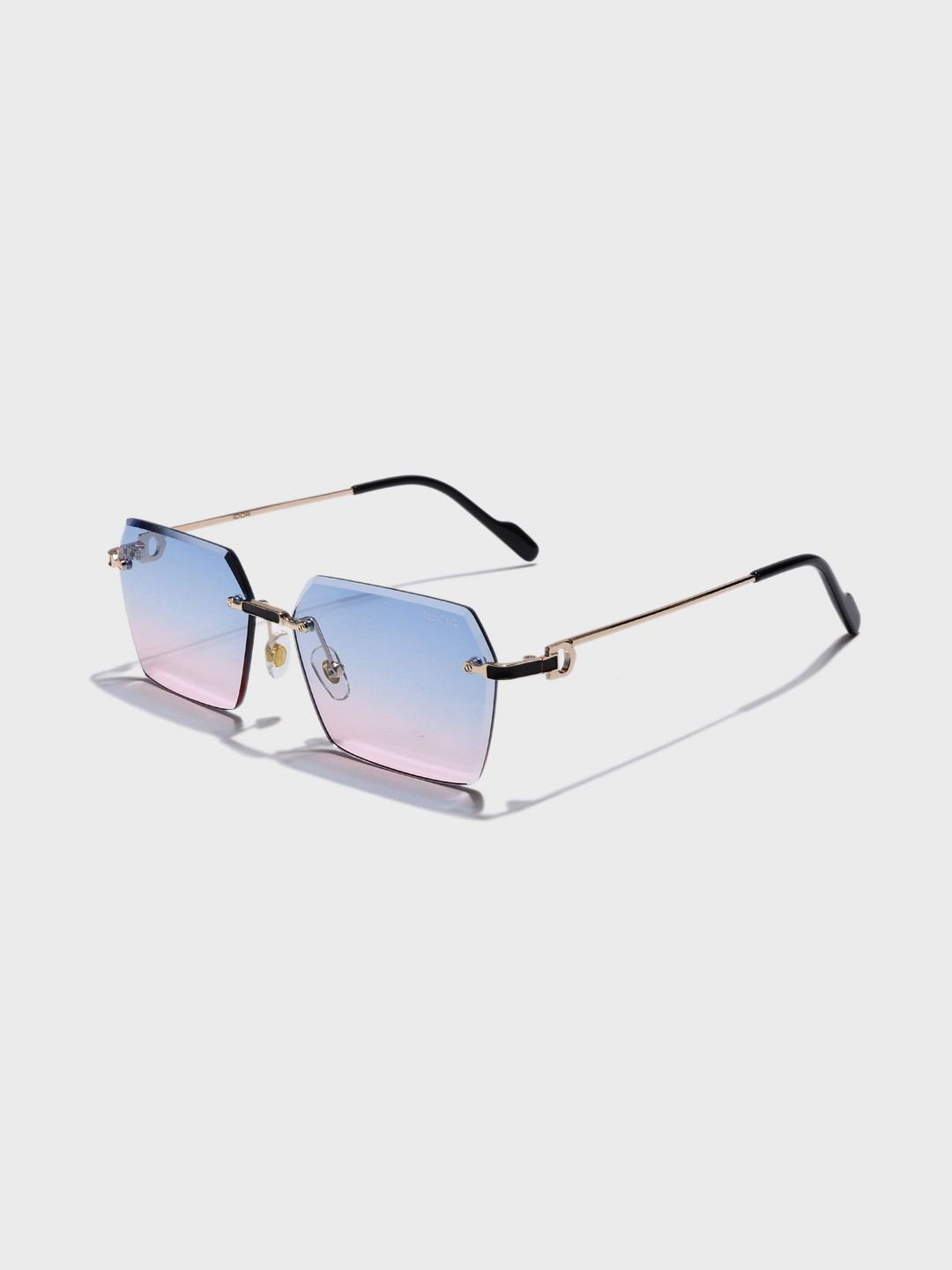 IDOR Unisex Blue Lens & Gold-Toned Rectangle Sunglasses with