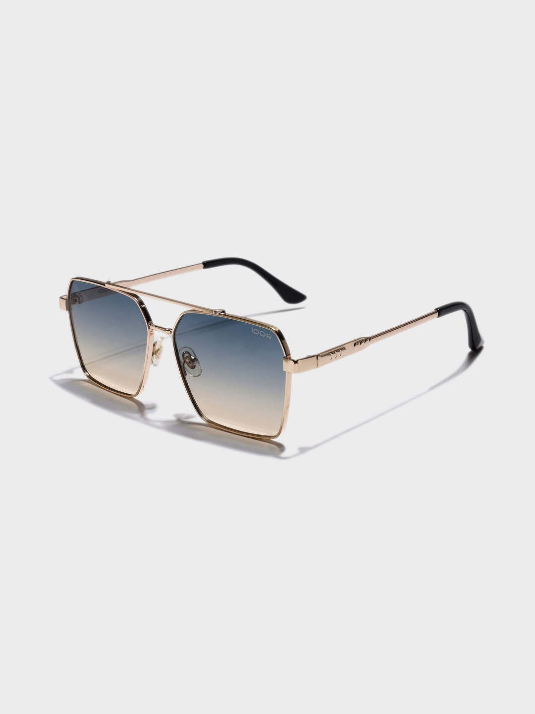 IDOR Unisex Blue Lens & Gold-Toned Square Sunglasses with