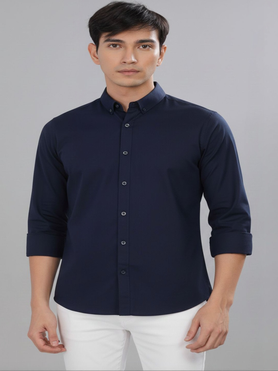 PACTIMO Men Spread Collar Long Sleeves Slim Fit Shirt