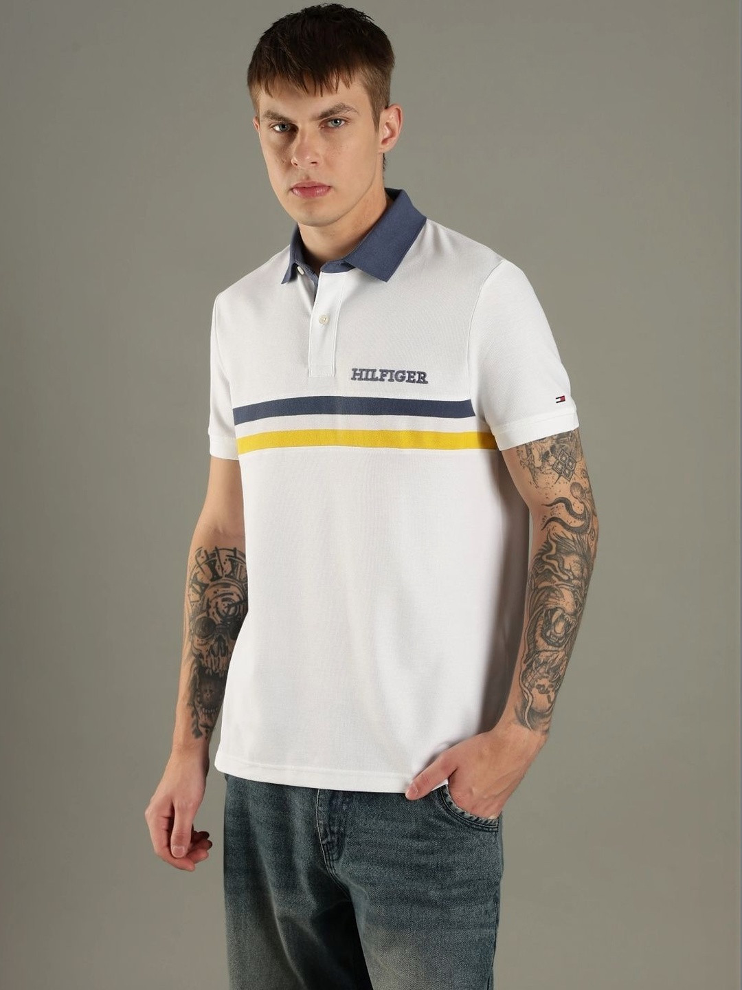 Tommy Hilfiger Men Striped Polo Collar T-shirt