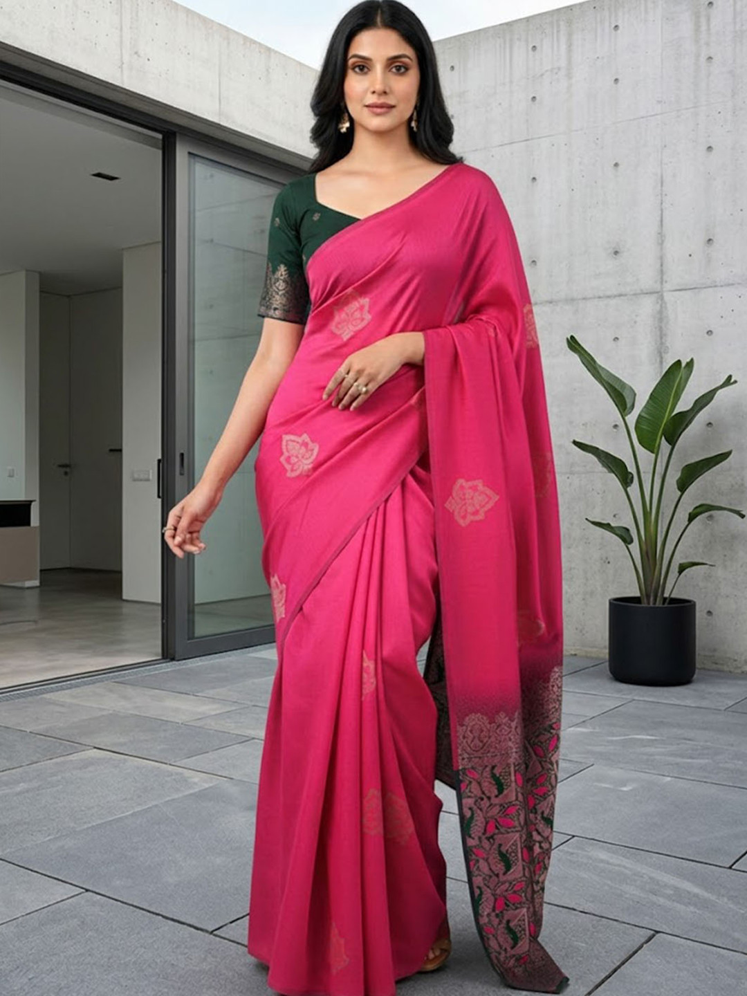 Urban Pallu Woven Design Zari Silk Blend Heavy Work fwd Saree