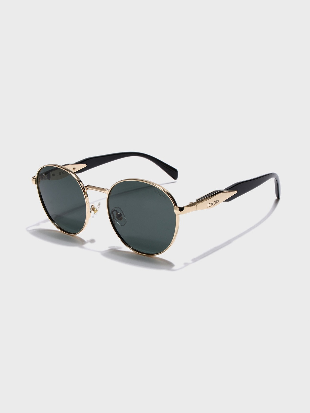 IDOR Unisex Black Lens & Gold-Toned Round Sunglasses with
