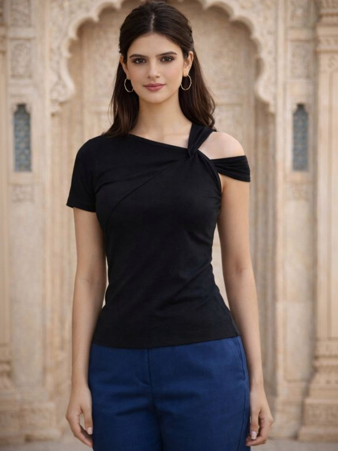 SAKSHI TRADER Asymmetric Neck Cut-Out Fitted Top