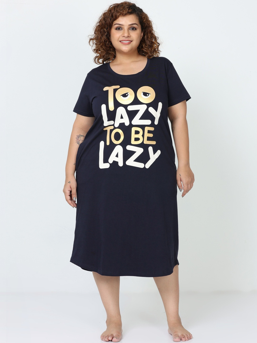 9shines Label Women Hosiery Cotton Graphic Printed Short Nightdress