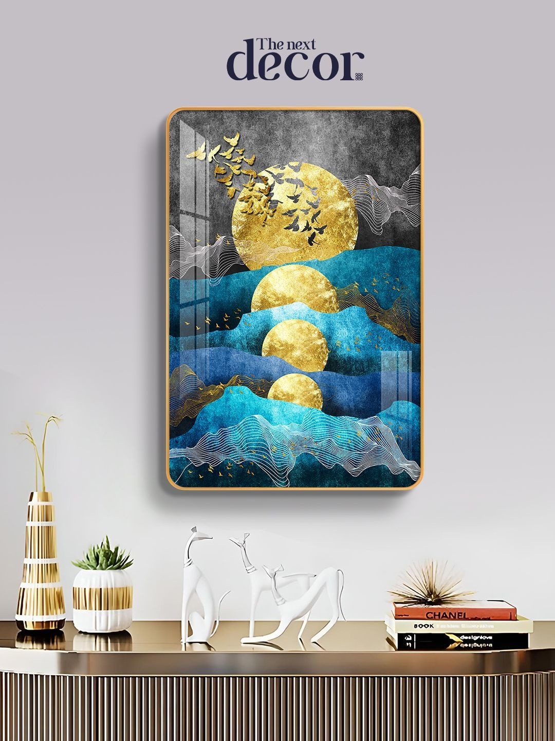 THE NEXT DECOR Multicoloured Single Piece Glass Wall Paintings