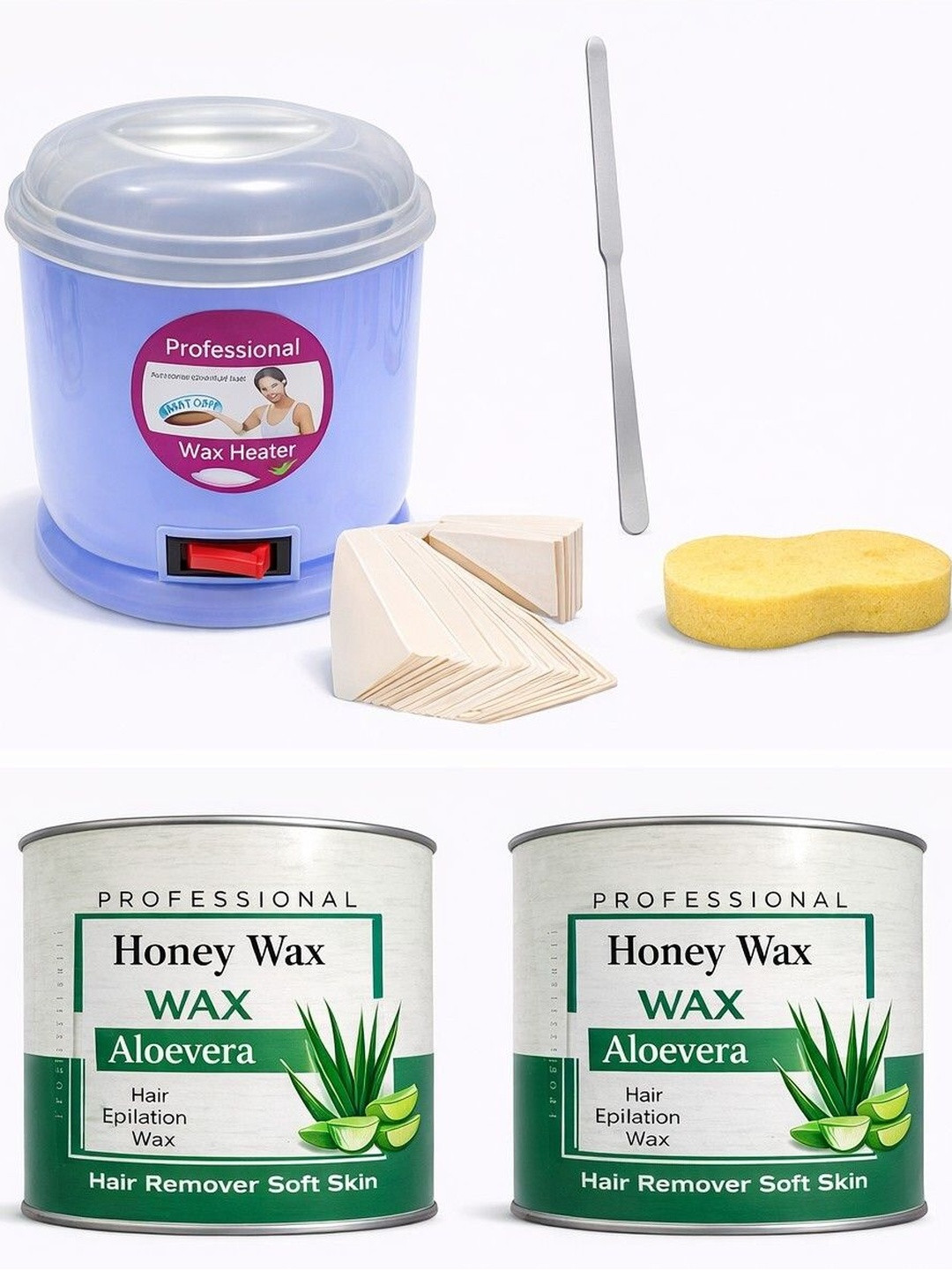 Dua Cosmetics Set Of 2 Hair Removal Wax- 500 g Each- Aloevera With Wax Heater