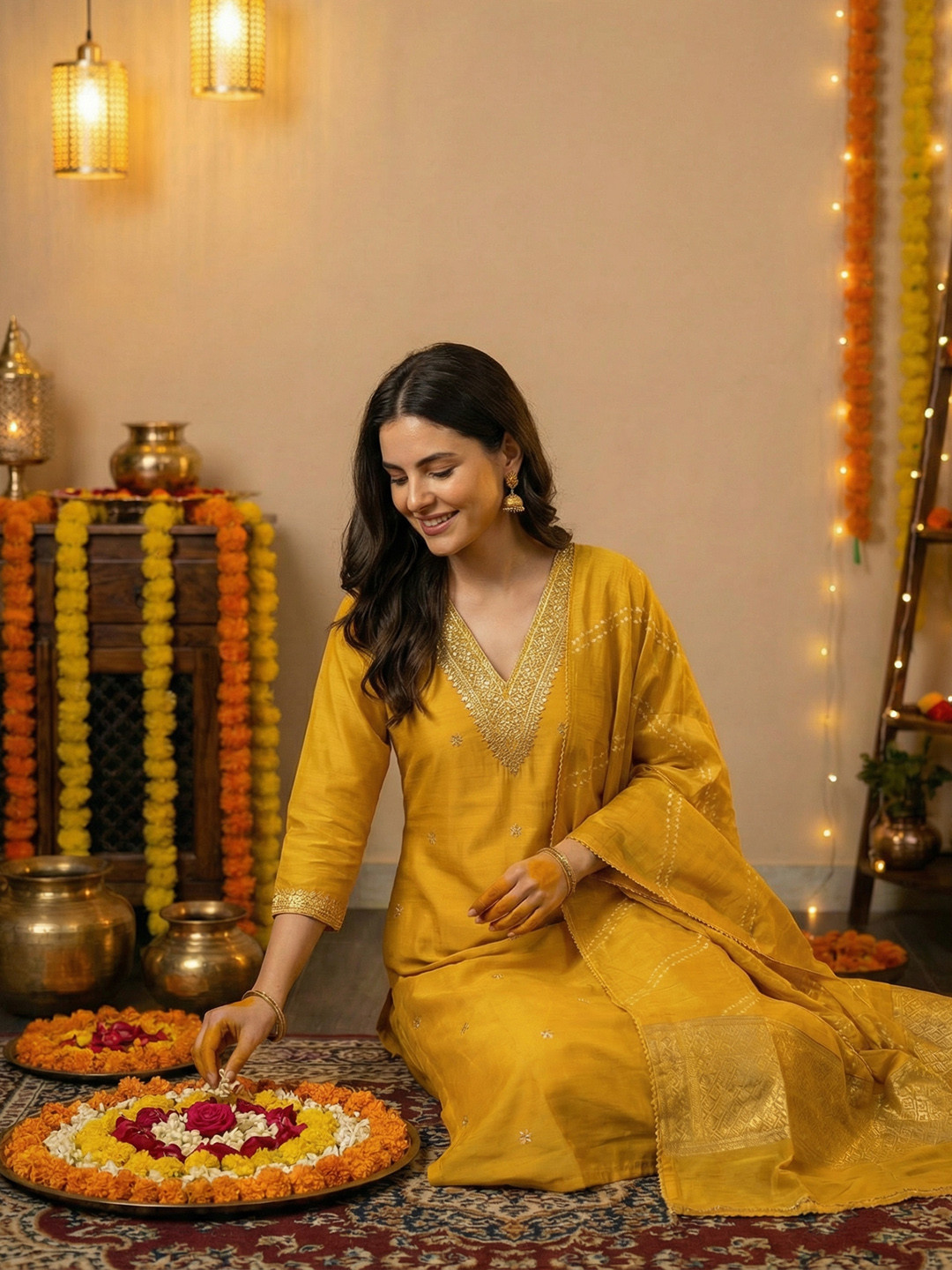 Indo Era Women Ethnic Motifs Embroidered Regular Sequinned Kurta with Trousers & With Dupatta