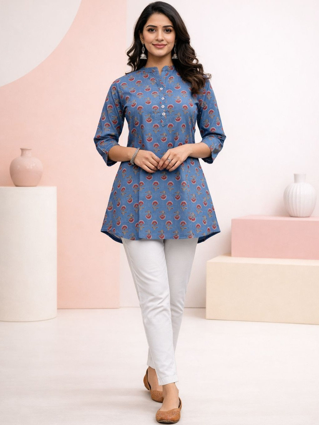 JAIMINI Ethnic Motifs Printed Mandarin Collar Pure Cotton Kurta