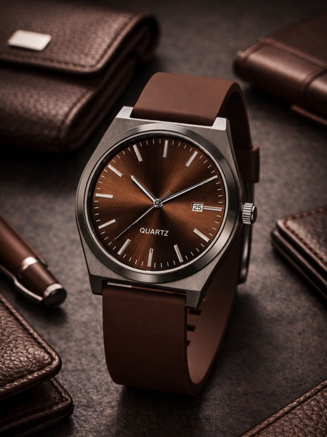 LUXURIT Men Dial & Wrap Around Straps Analogue Multi Function Watch LXYC-1356-BLACK-BROWN