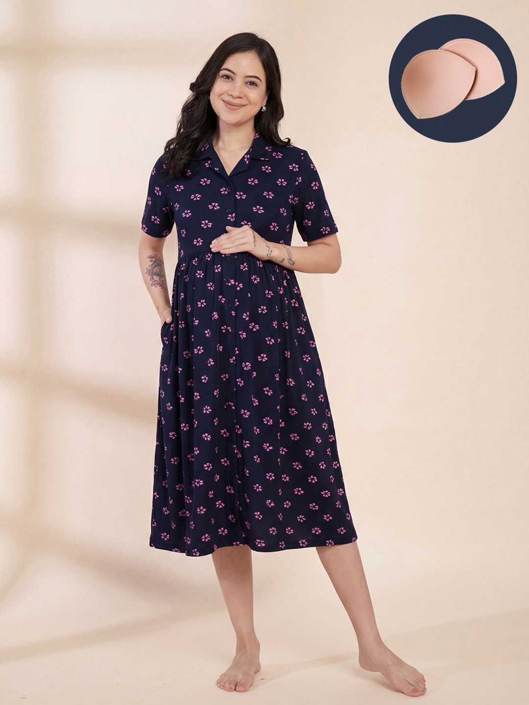 Secret Wish Printed Padded Zipless Maternity Nightdress