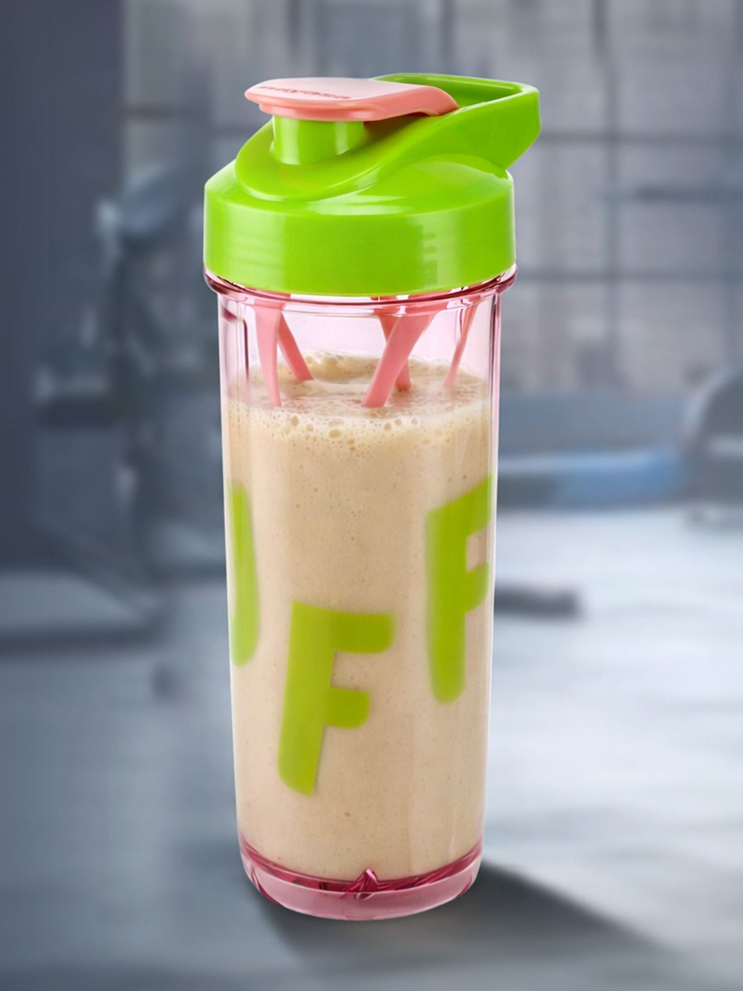 Nayasa Single Gym Buzz Green Pink Plastic Blender Attachment Shaker Bottle Screw Cap 850ml
