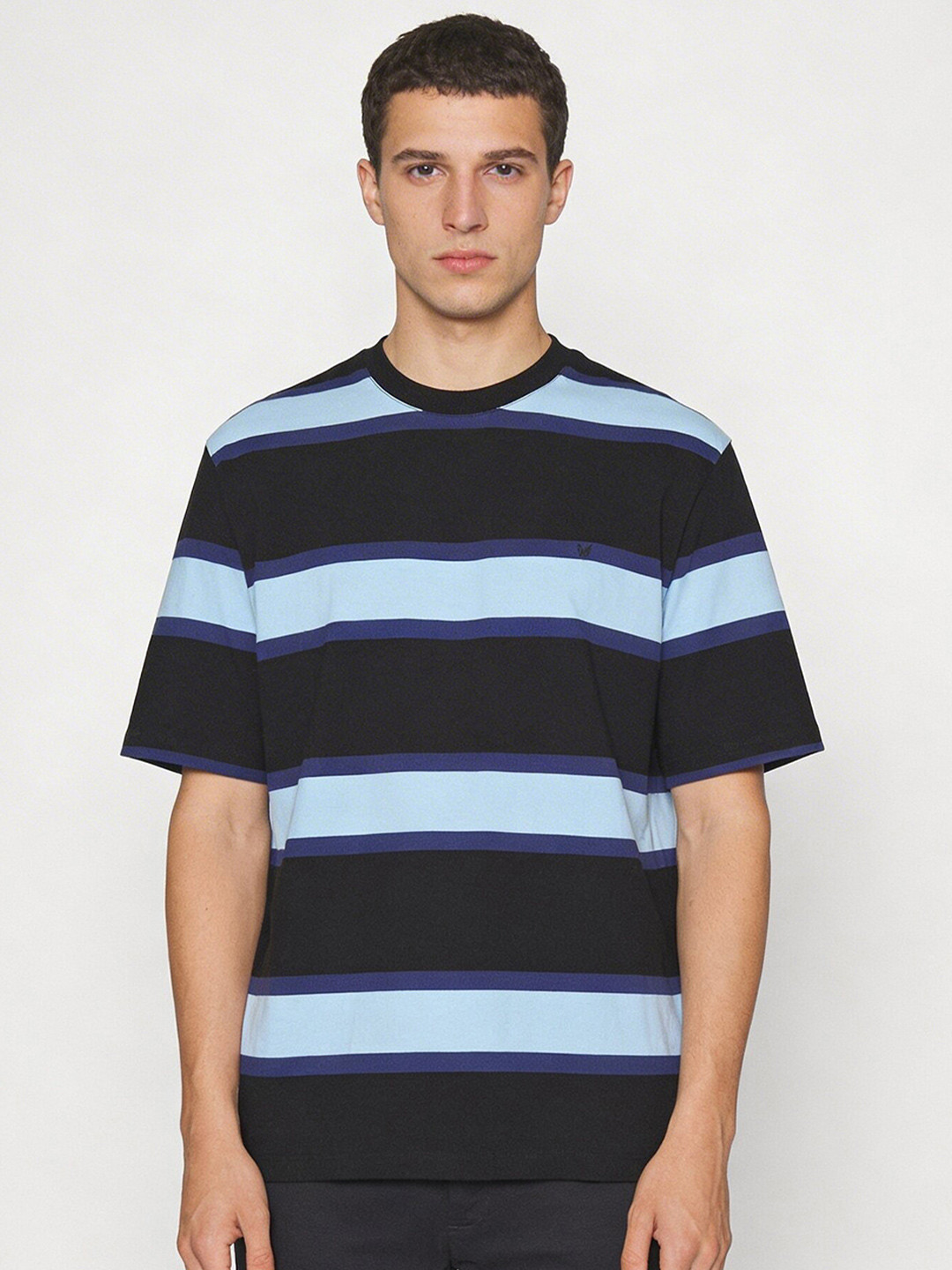 Blackberrys Striped Drop-Shoulder Sleeves Relaxed Cotton T-shirt
