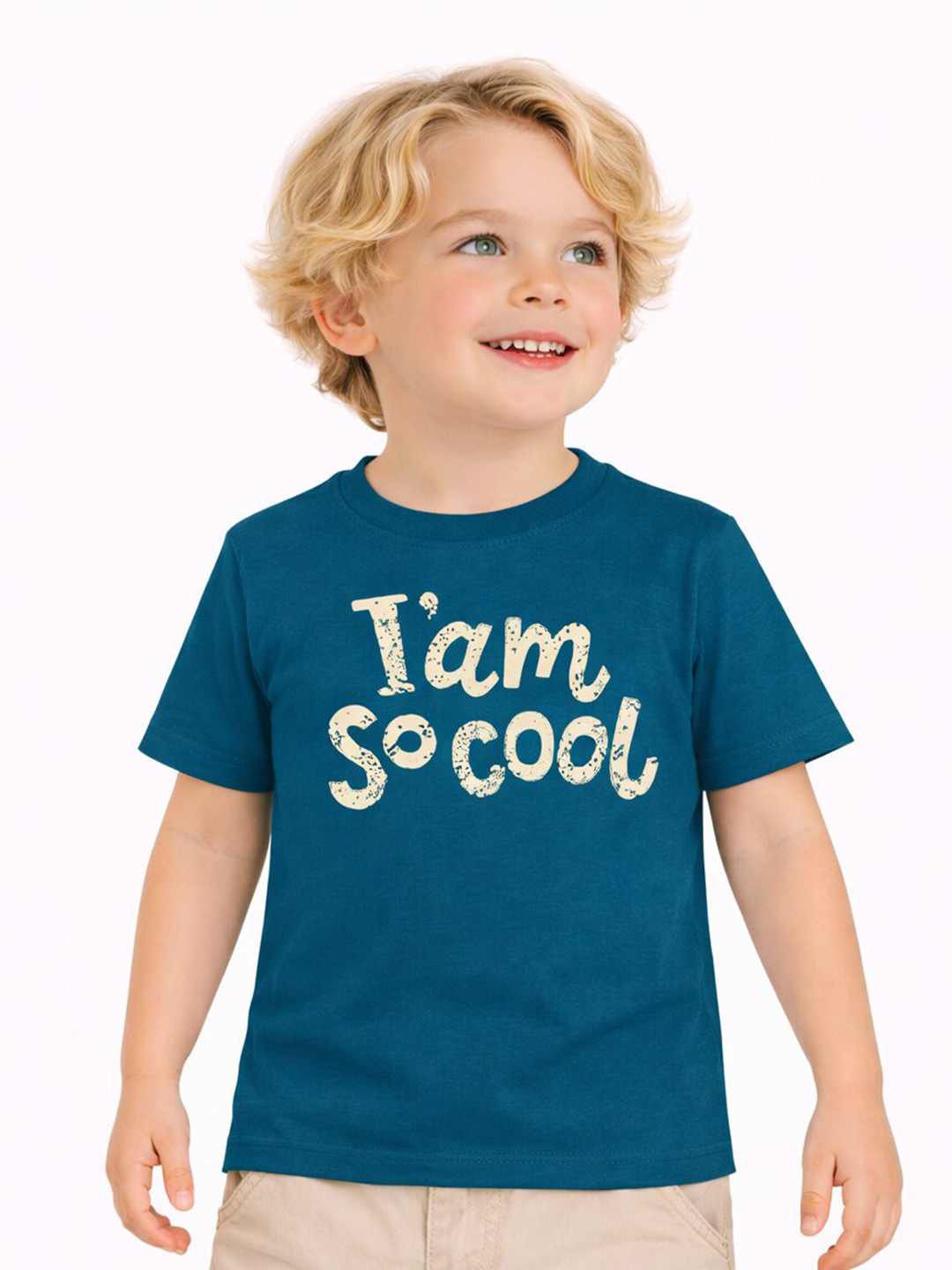 DYCA Boys Typography Printed Cotton Round Neck Half Sleeves Teal T-shirt