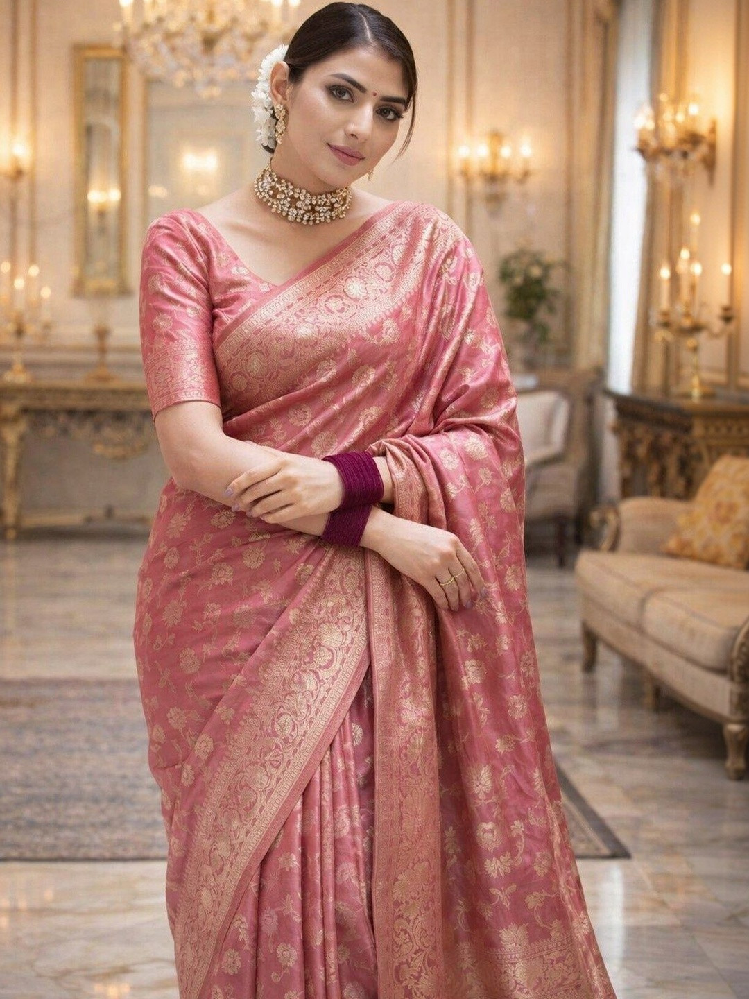 MISHRI TEX FAB Ethnic Motifs Woven Design Zari Kanjeevaram Sarees
