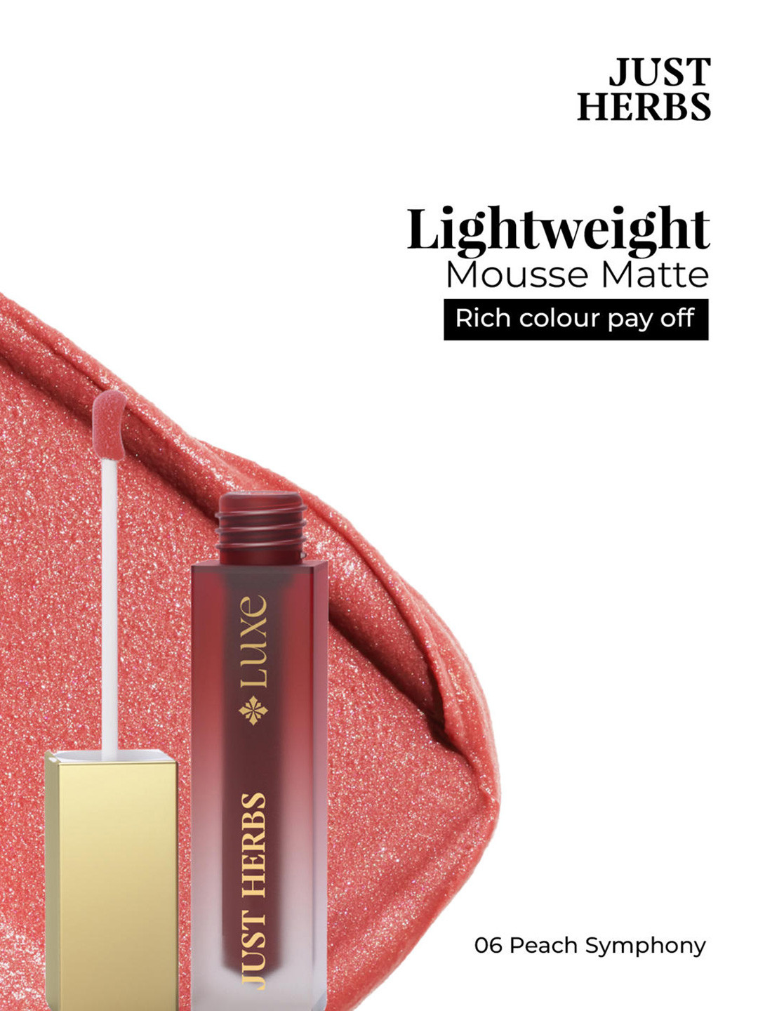 Just Herbs Luxe Dream Muse Mousse Liquid Lipstick-Peach Symphony 06- 3.5 ml