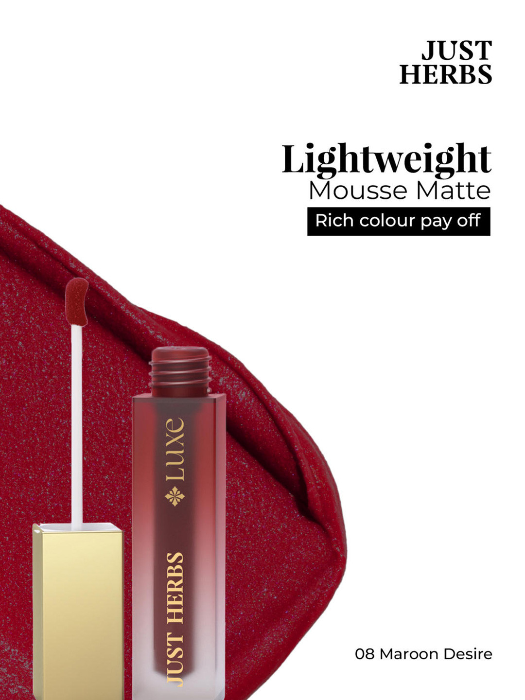 Just Herbs Luxe Dream Muse Mousse Liquid Lipstick-Maroon Desire 08- 3.5 ml