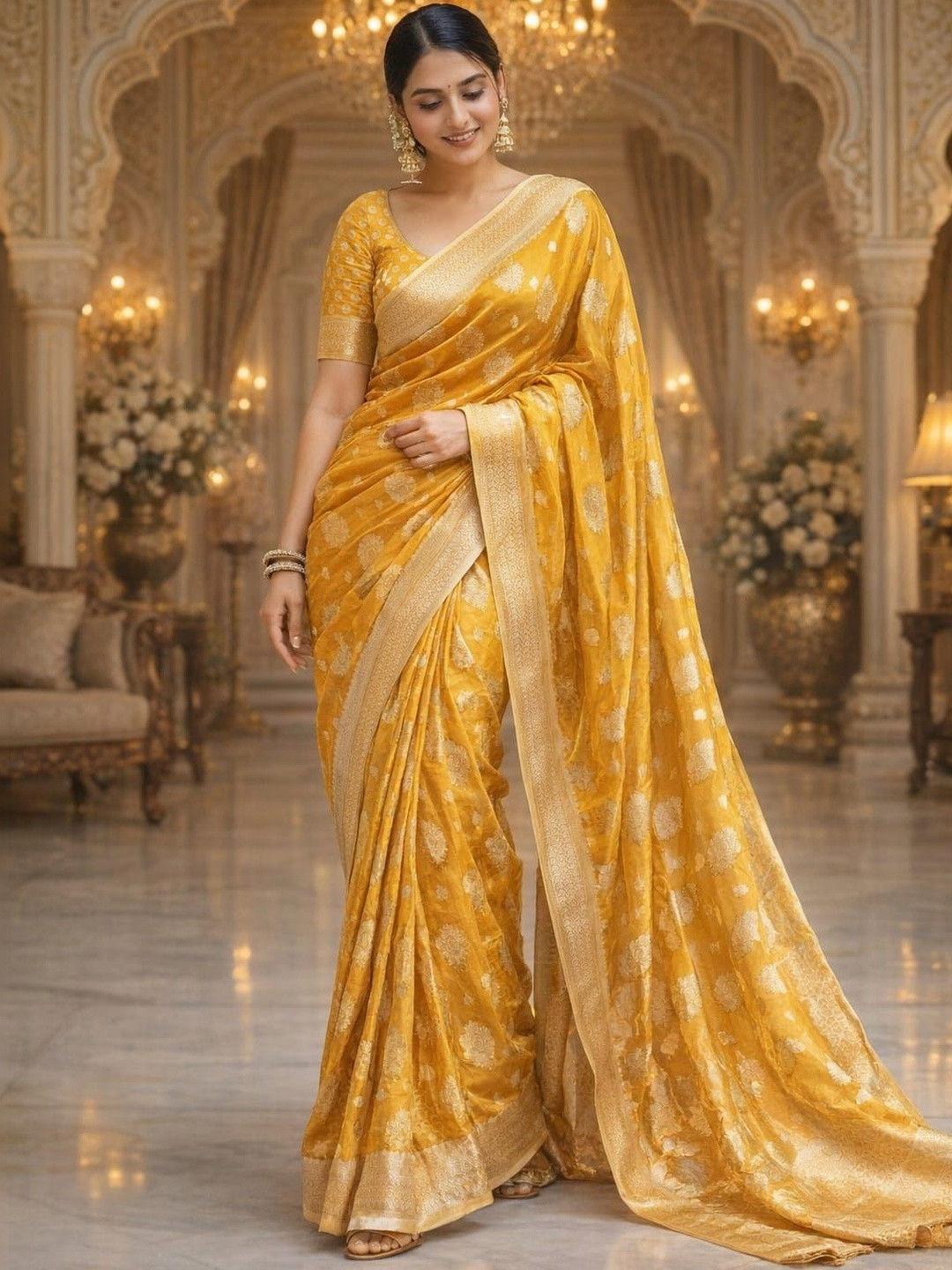 MISHRI TEX FAB Ethnic Motifs Woven Design Zari Kanjeevaram Sarees