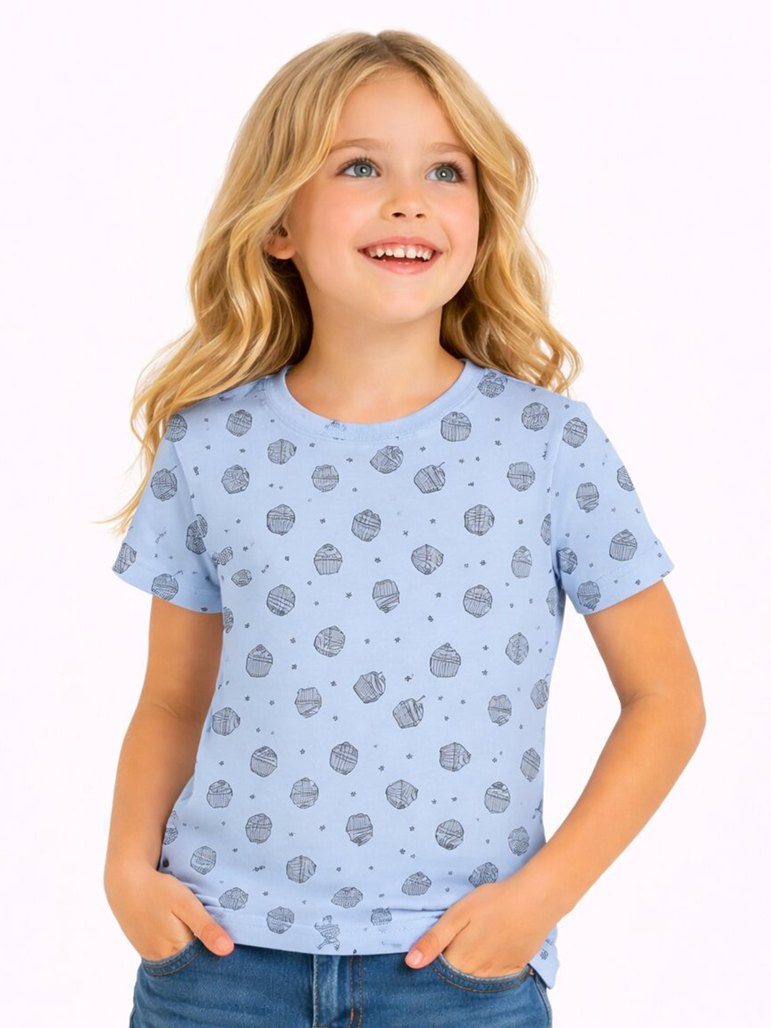 DYCA Girls Conversational Printed Round Neck Half Sleeves Tshirt