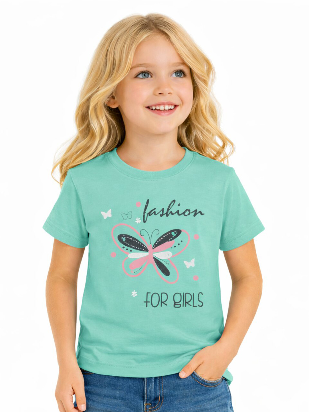 DYCA Girls Graphic Printed Round Neck Cotton T-shirt