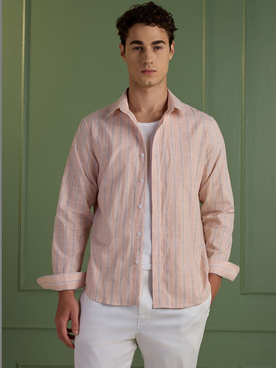 MARK & ALBERT Mens Vertical Stripes Cotton Striped Casual Shirts