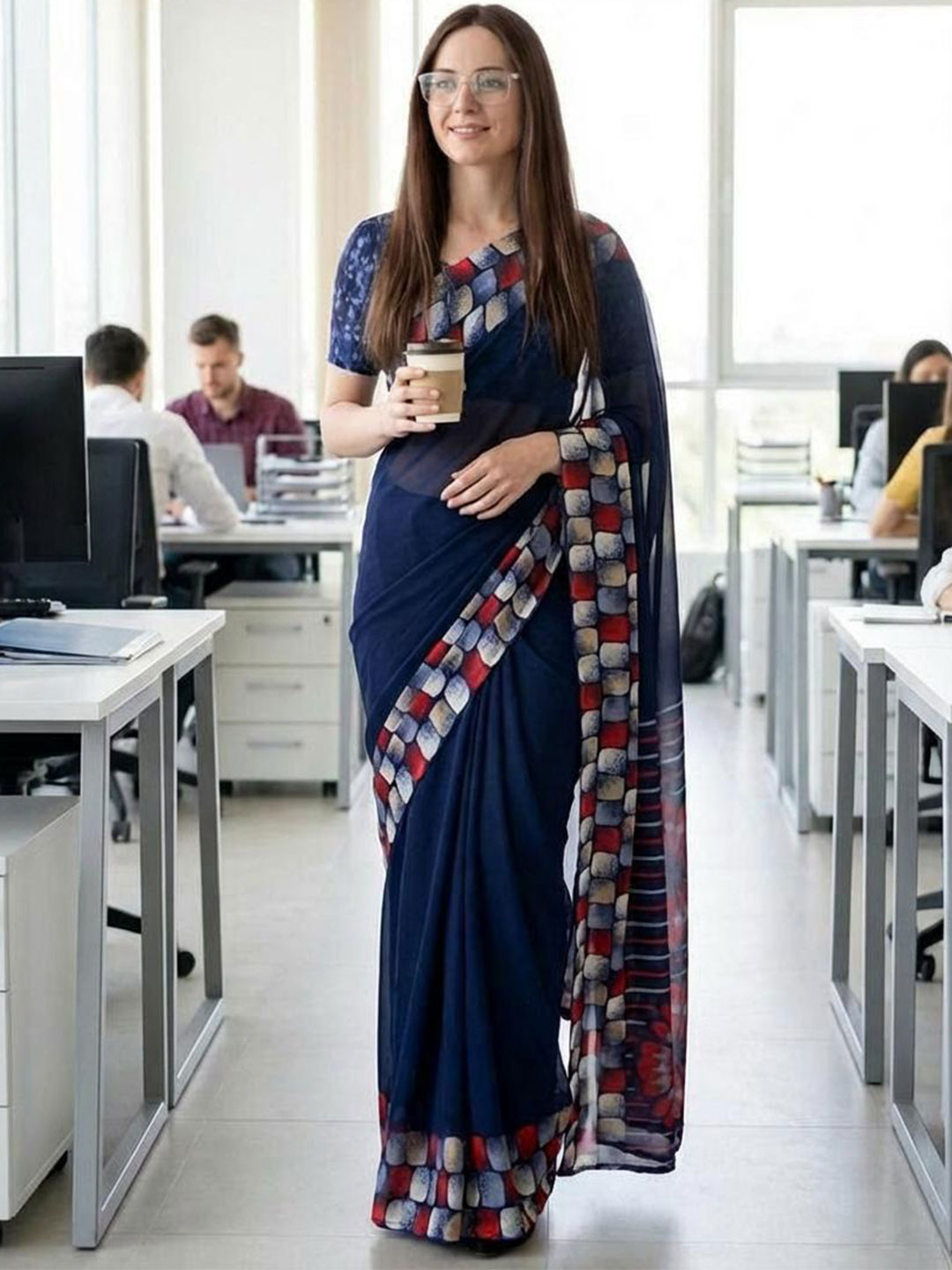 ANAND SAREES Geometric Design Georgette Casual Wear Sarees