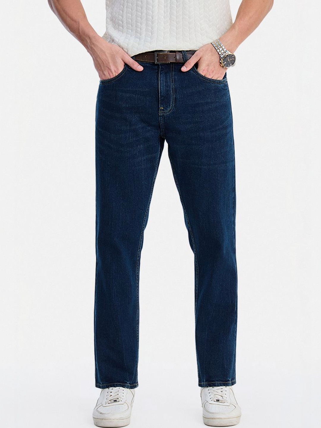 Snitch Dark Blue Mid-Rise Straight Fit Jeans