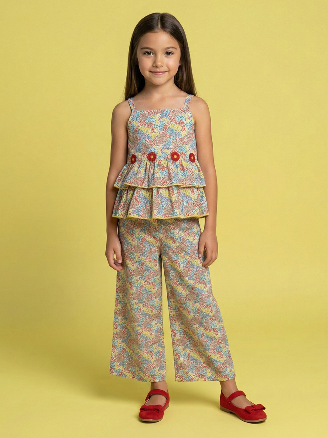 Nauti Nati Romantic Florals Printed Top with Palazzos