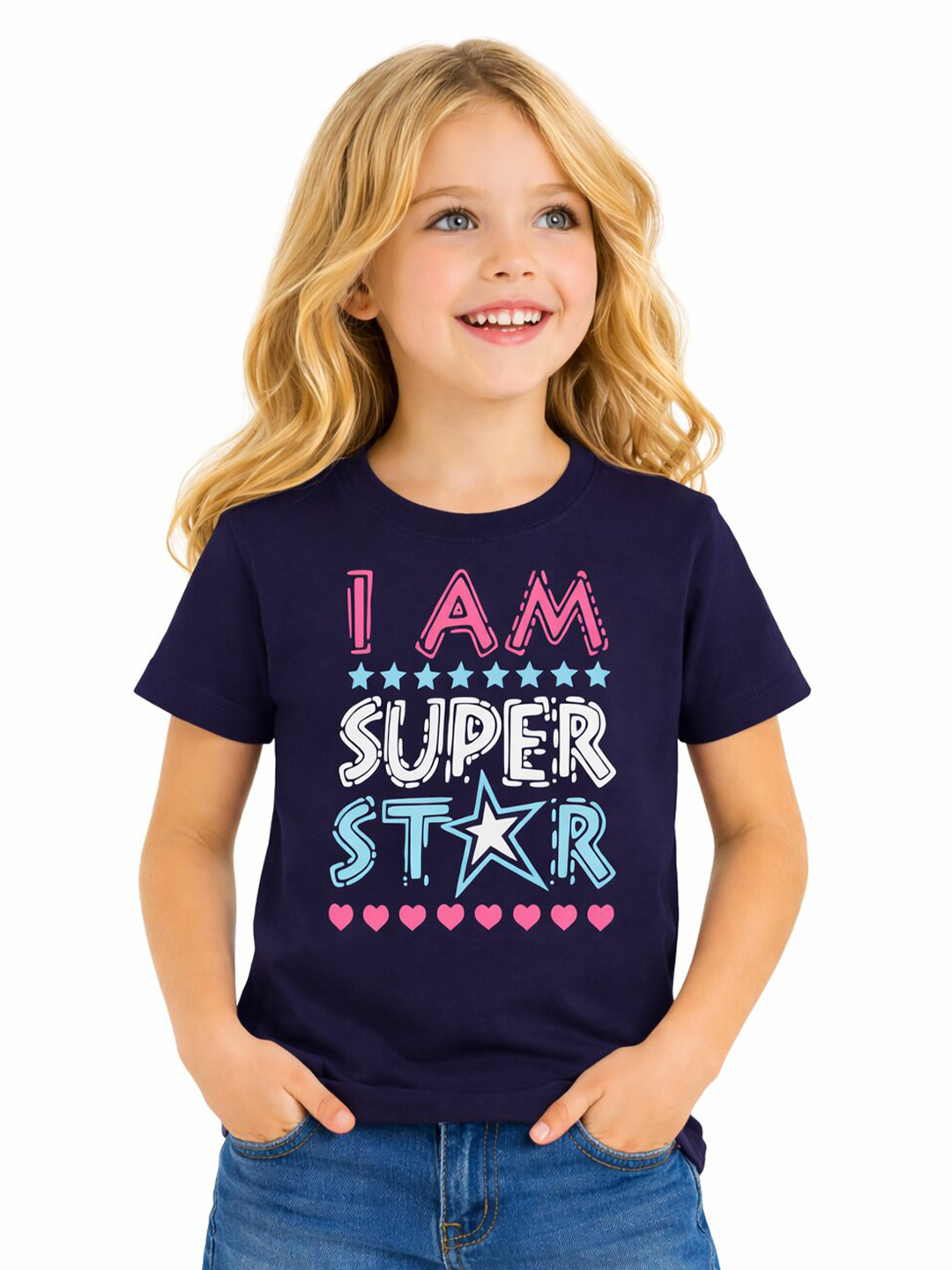 DYCA Girls Typography Printed Round Neck Short Sleeves Cotton T-shirt