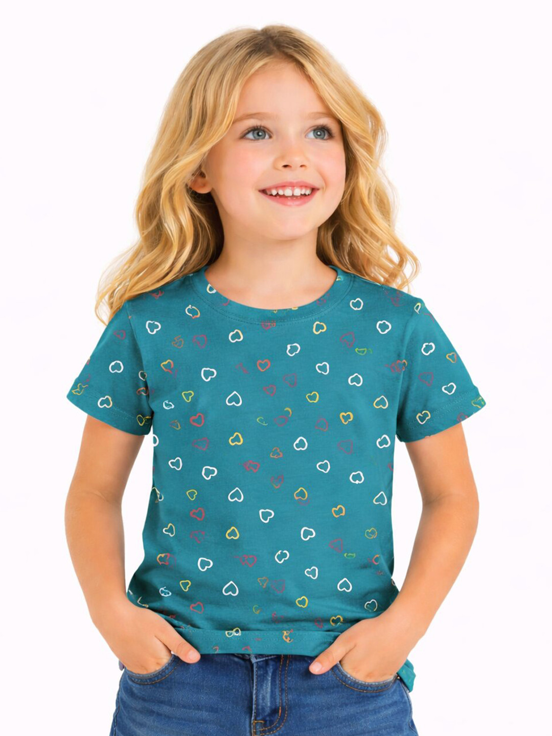 DYCA Girls Conversational Printed Round Neck Half Sleeves Tshirt
