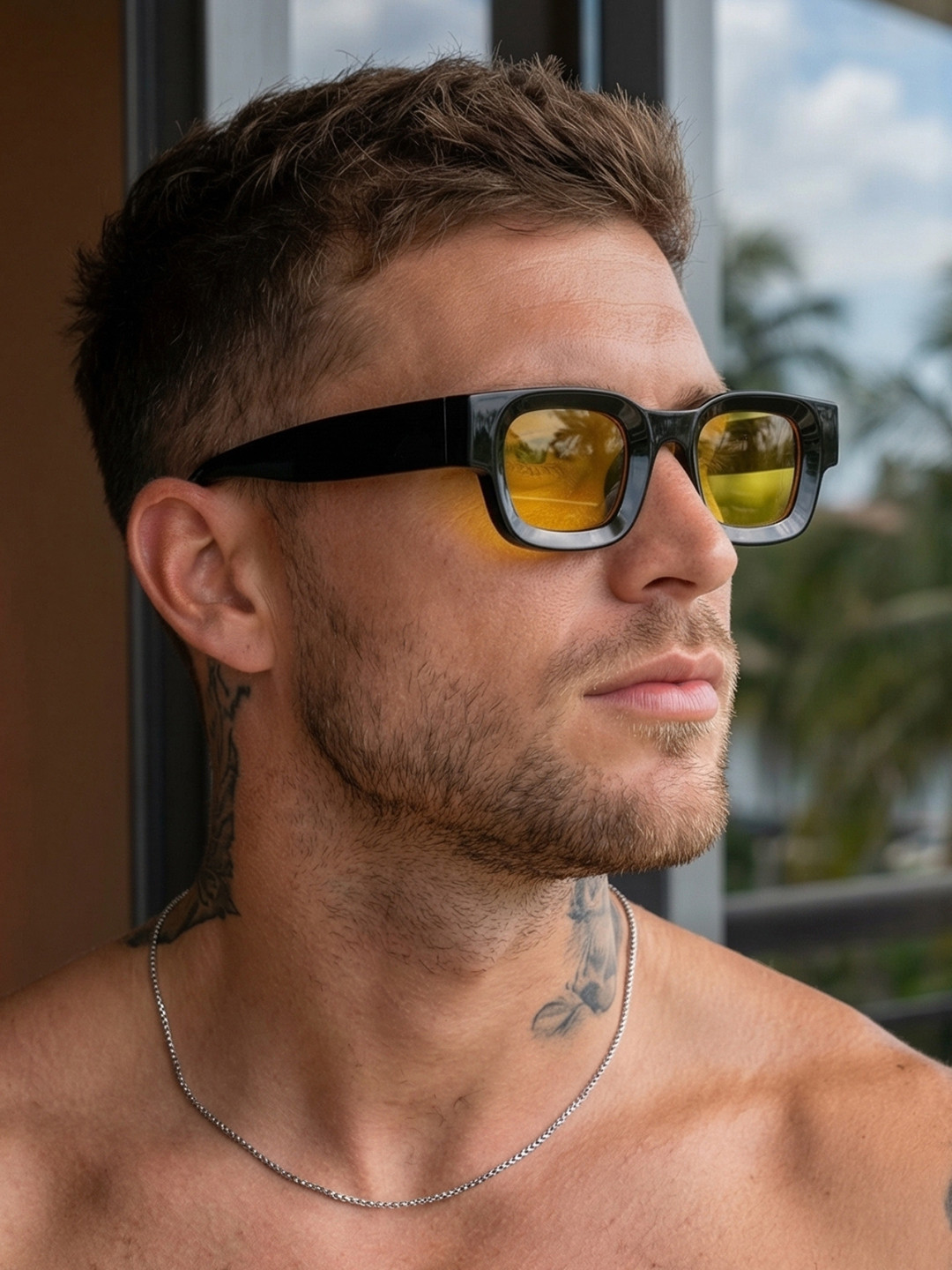 goglassic Unisex Yellow Lens & Black Square Sunglasses Vintage V1-Black-Yellow-Yellow