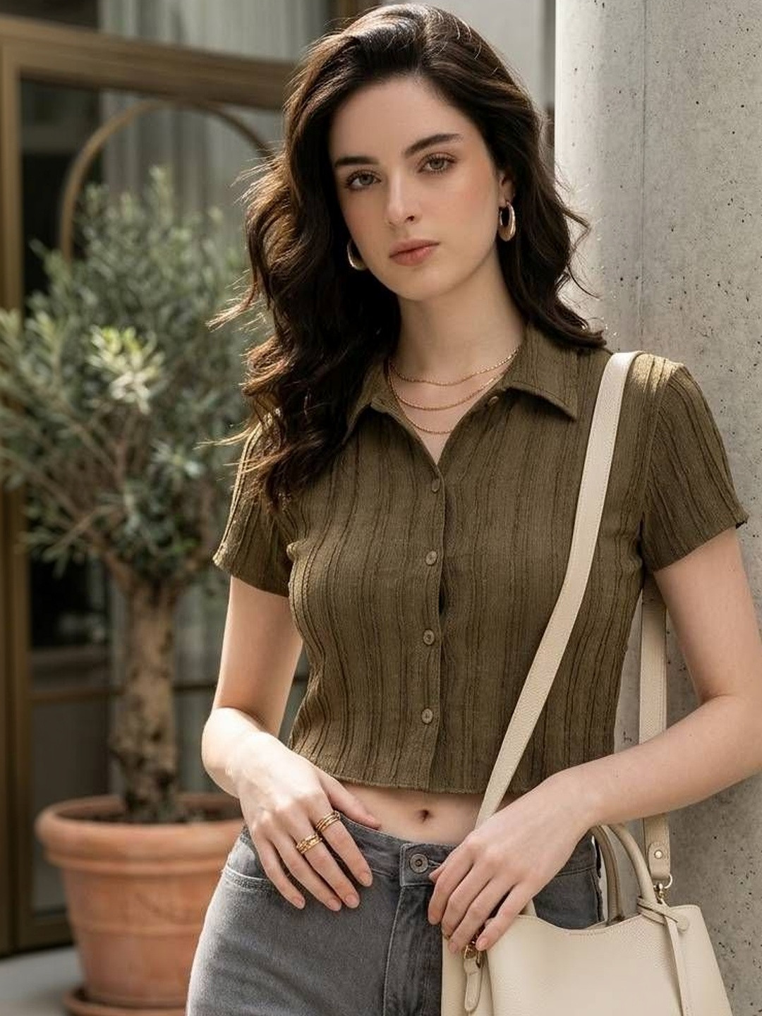 Arbiter Collection Women Textured Short Sleeve Button-down Top Shirts