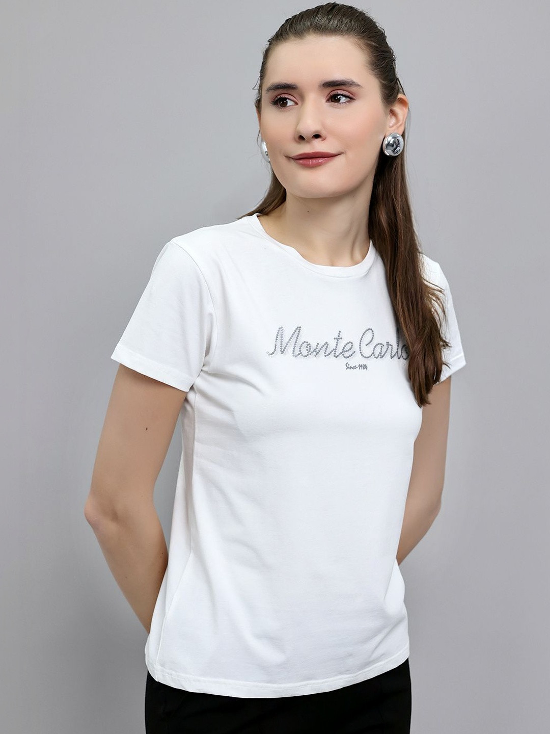 Monte Carlo Womens Round Neck Half Sleeve Top